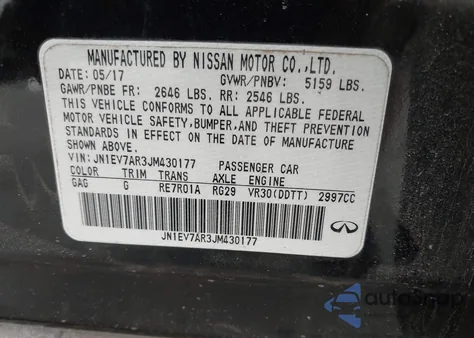 2018 Infiniti Q50 3.0T Luxe from USA, damaged, VIN JN1EV7AR3JM430177